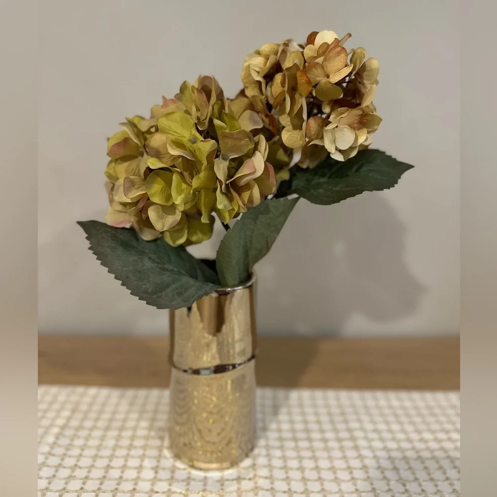 Elegant Gold Vase with Artificial Hydrangeas